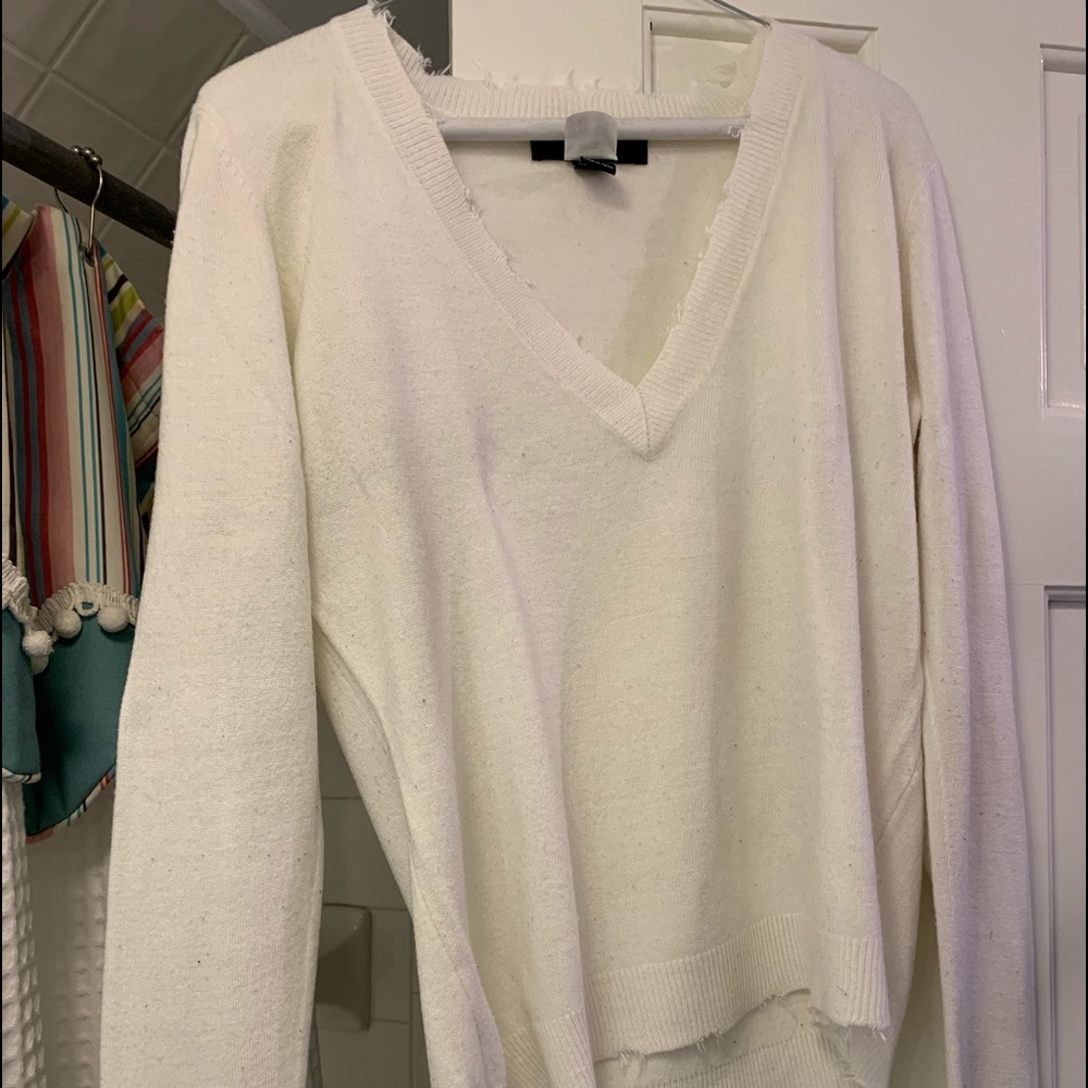 V-neck white sweater